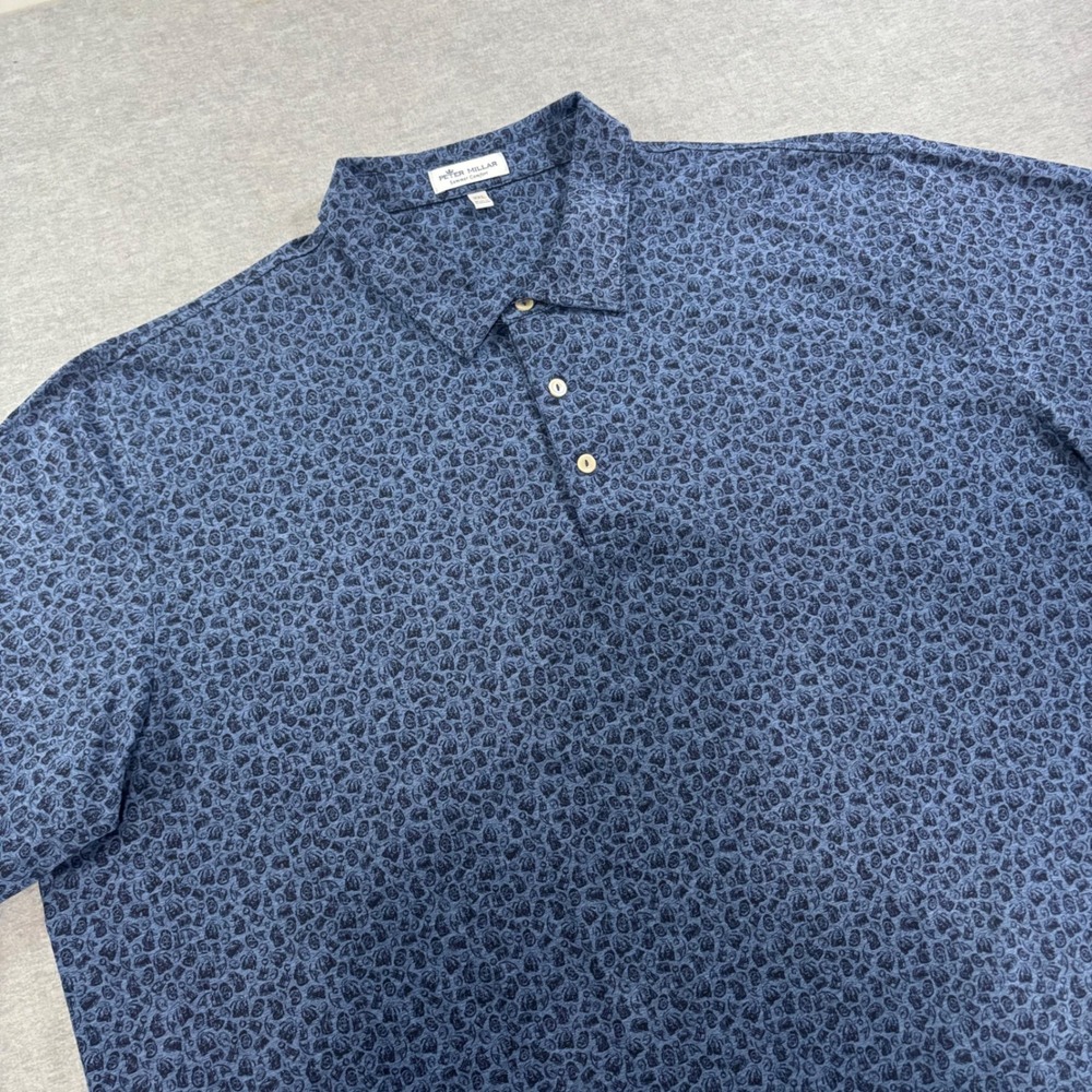 Peter Millar Summer Comfort Polo Shirt XXL Navy Blue Patterned BH Logo MS22EK21S